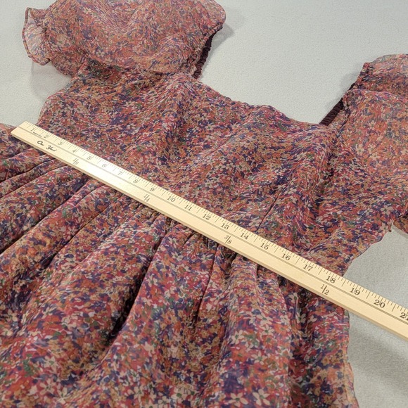 English Factory Floral Chiffon Babydoll Dress Puff Sleeve Square Neck Size 1X - Picture 9 of 11